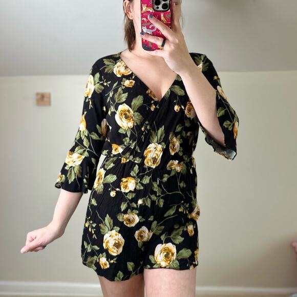 Everly Black and Yellow Rose Romper - Picture 2 of 7
